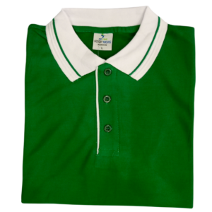 Hot Sale Two-Tone Polo Shirts, Short Sleeve Custom T-Shirt with Button Collar, White & Green